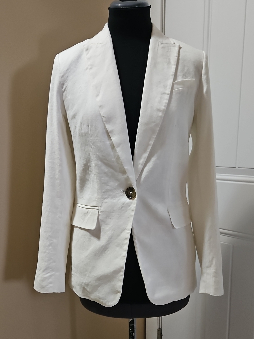 RW&CO. White Linen Blend Single Button Blazer Size 00 NWT
